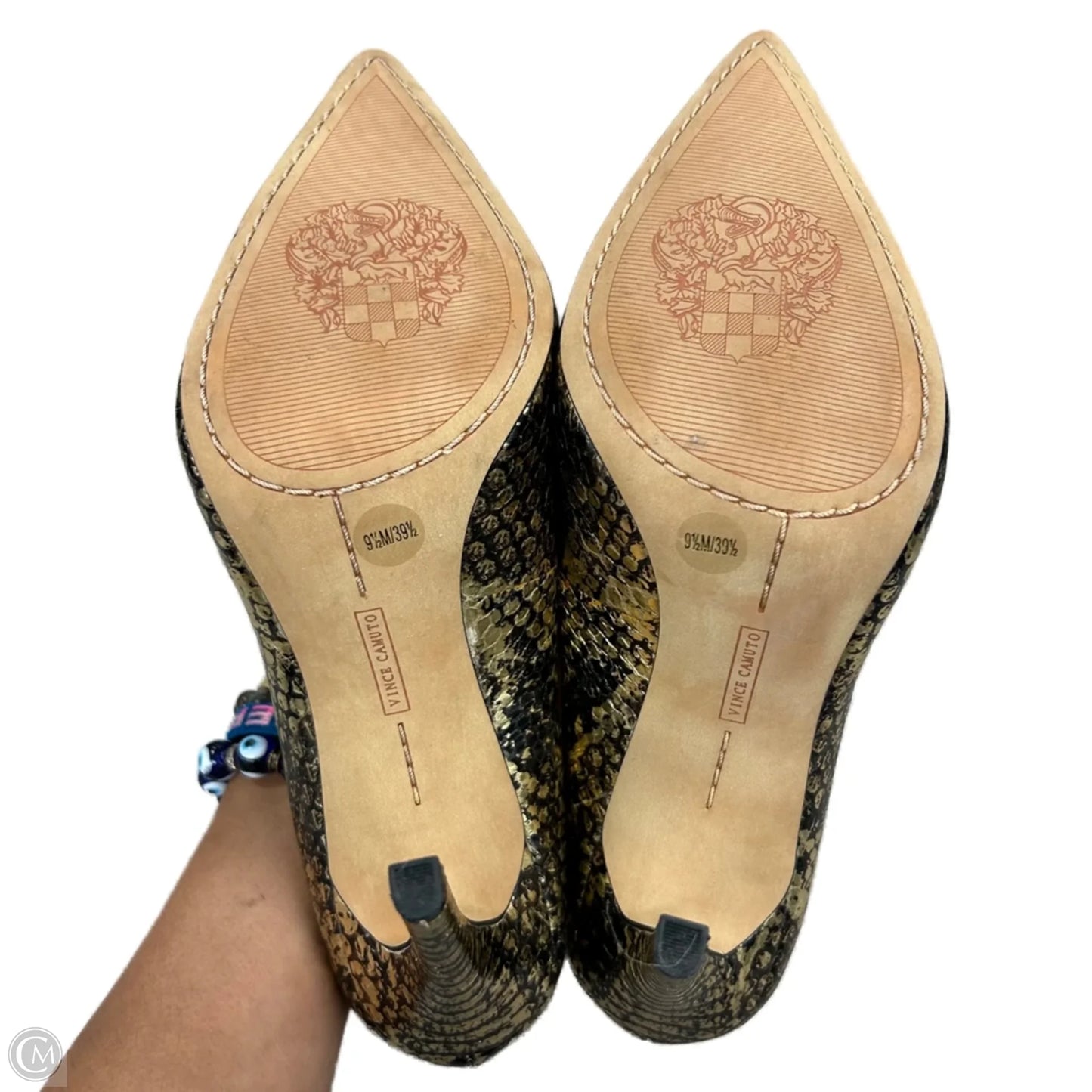 Shoes Heels Stiletto By Vince Camuto In Black & Gold, Size: 9.5