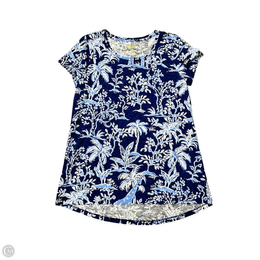Top Short Sleeve Designer By Lilly Pulitzer In Blue & White, Size: S