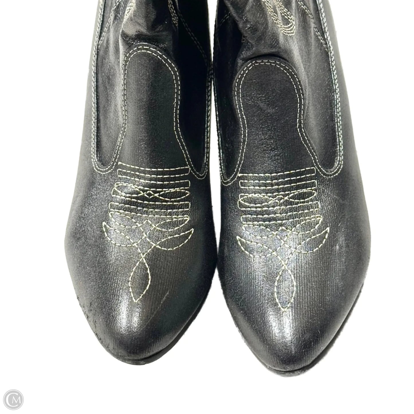 Boots Mid-calf Heels In Black & Cream, Size: 9