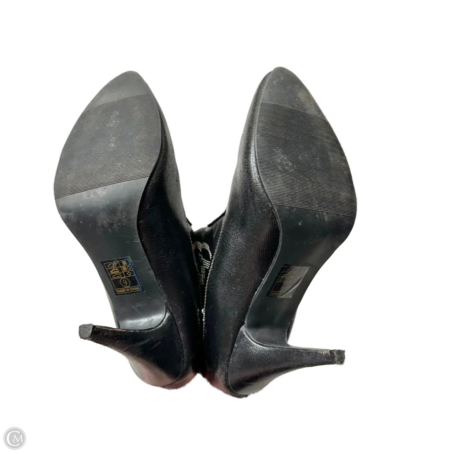 Boots Mid-calf Heels In Black & Cream, Size: 9