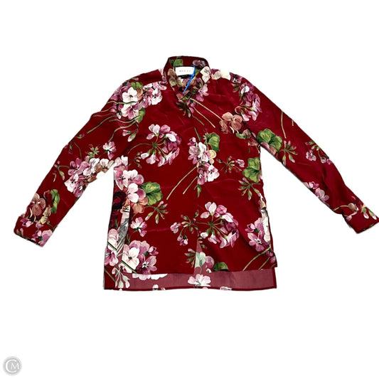 Blouse Luxury Designer By Gucci In Pink & Red, Size: M