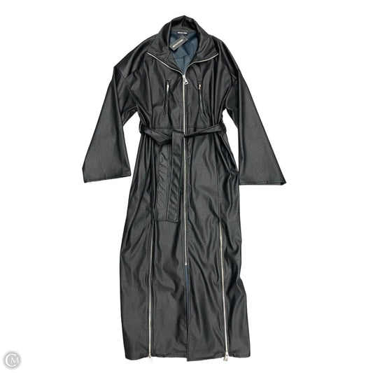 Coat Trench Coat By Pretty Little Thing In Black & Silver, Size: S