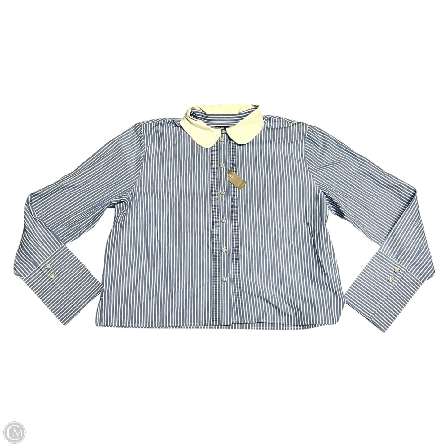 Blouse Long Sleeve By J. Crew In Blue & White, Size: 12