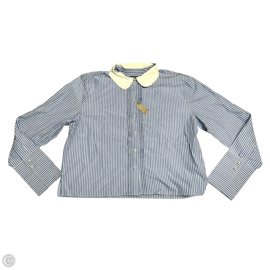 Blouse Long Sleeve By J. Crew In Blue & White, Size: 12