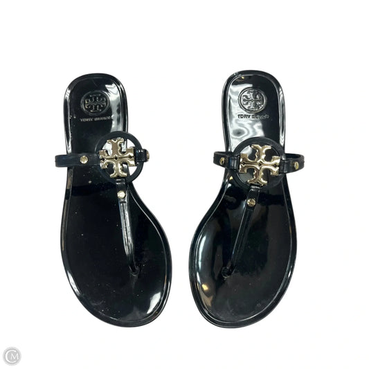 Sandals Designer By Tory Burch In Black & Gold, Size: 6
