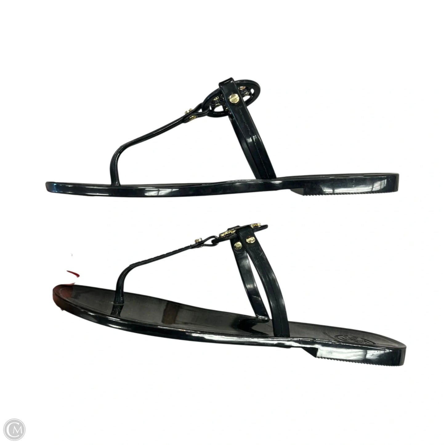 Sandals Designer By Tory Burch In Black & Gold, Size: 6