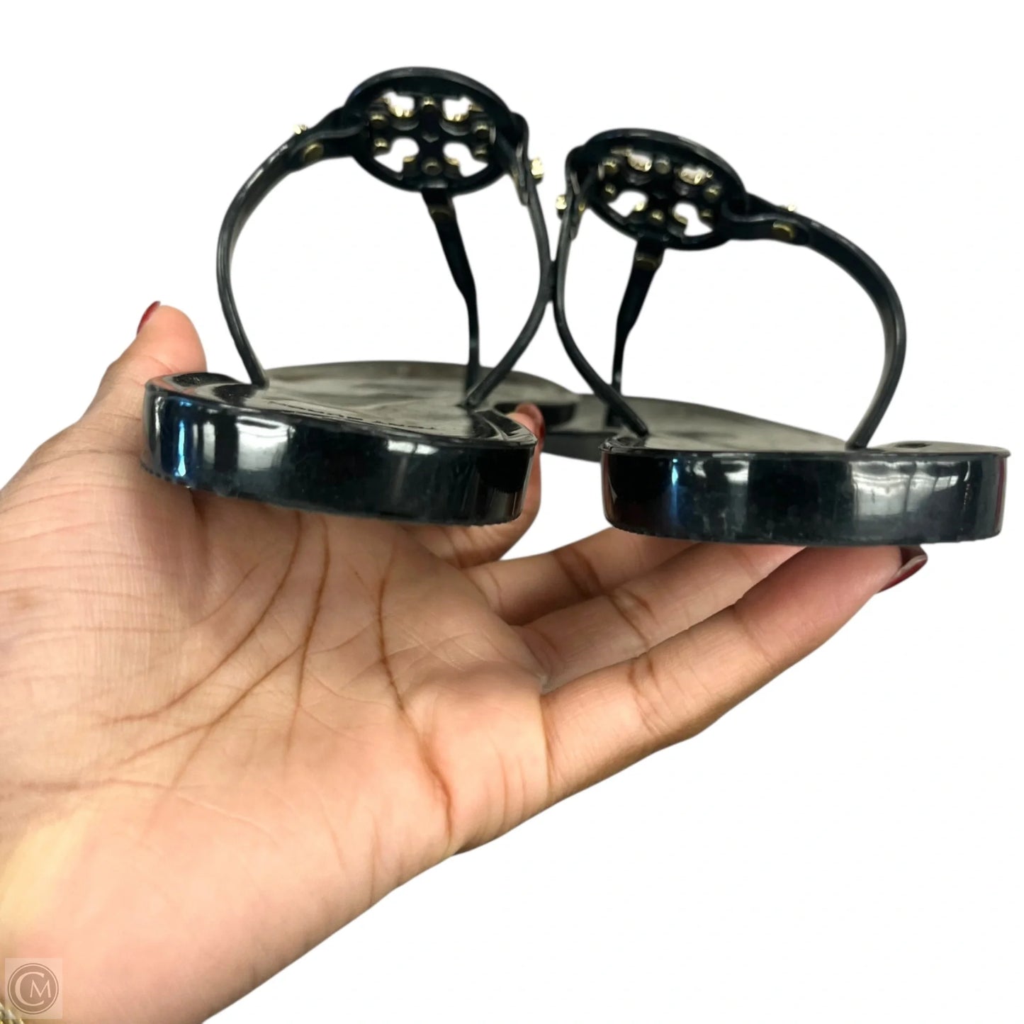 Sandals Designer By Tory Burch In Black & Gold, Size: 6