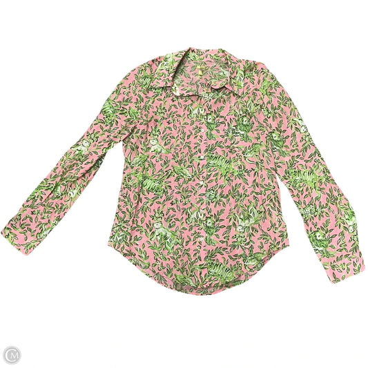 Top Long Sleeve Designer By Lilly Pulitzer In Green & Pink, Size: S