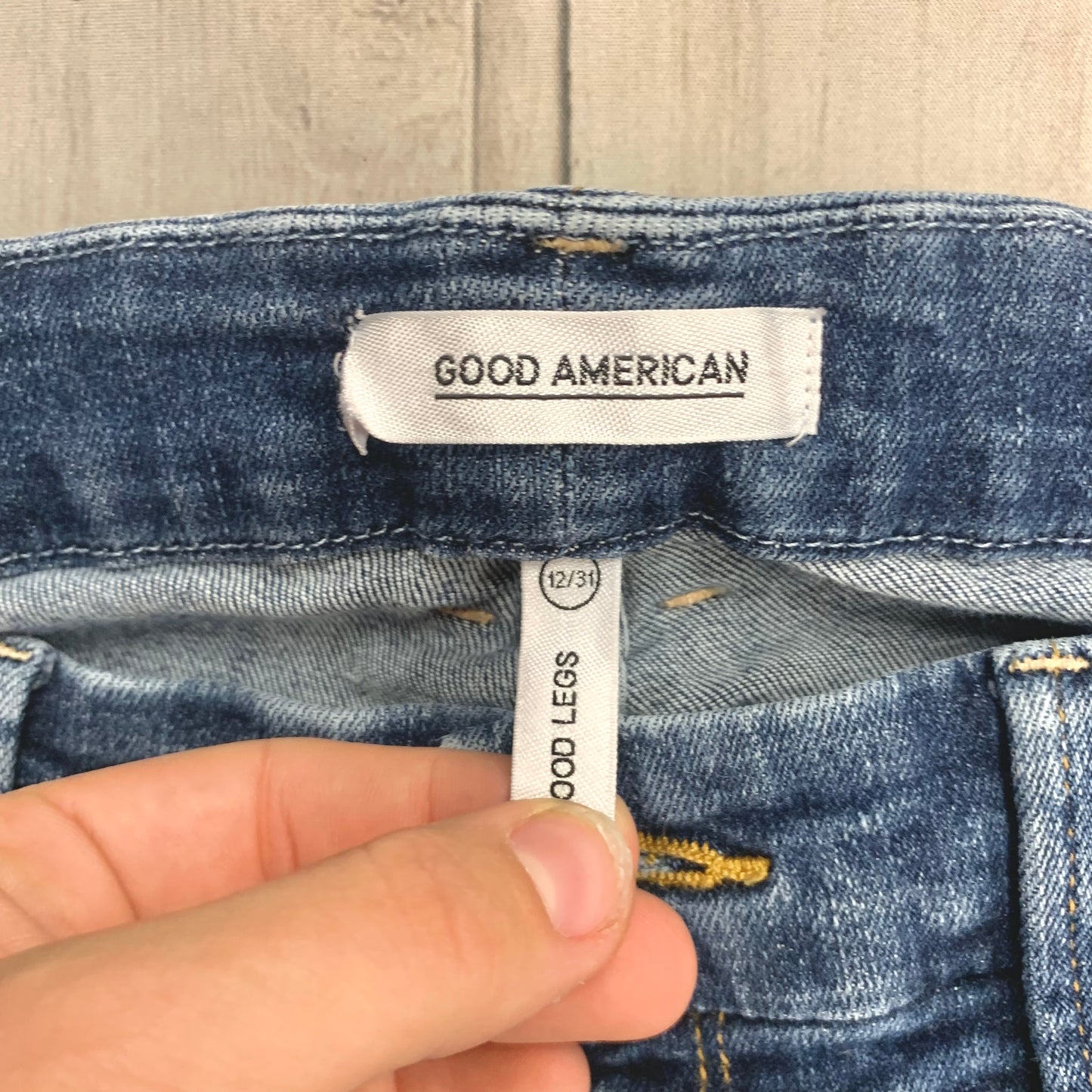 Jeans Skinny By Good American In Blue Denim, Size: 12