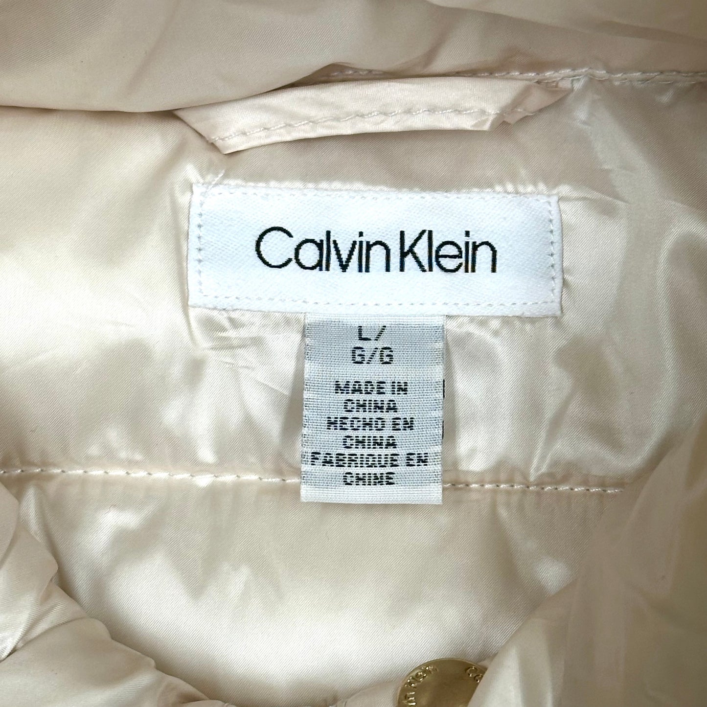 Jacket Puffer & Quilted By Calvin Klein In Cream, Size: L