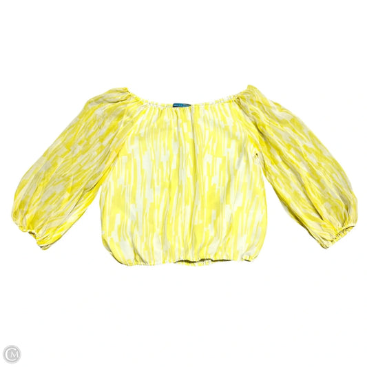 Top 3/4 Sleeve Designer By Alice + Olivia In White & Yellow, Size: S