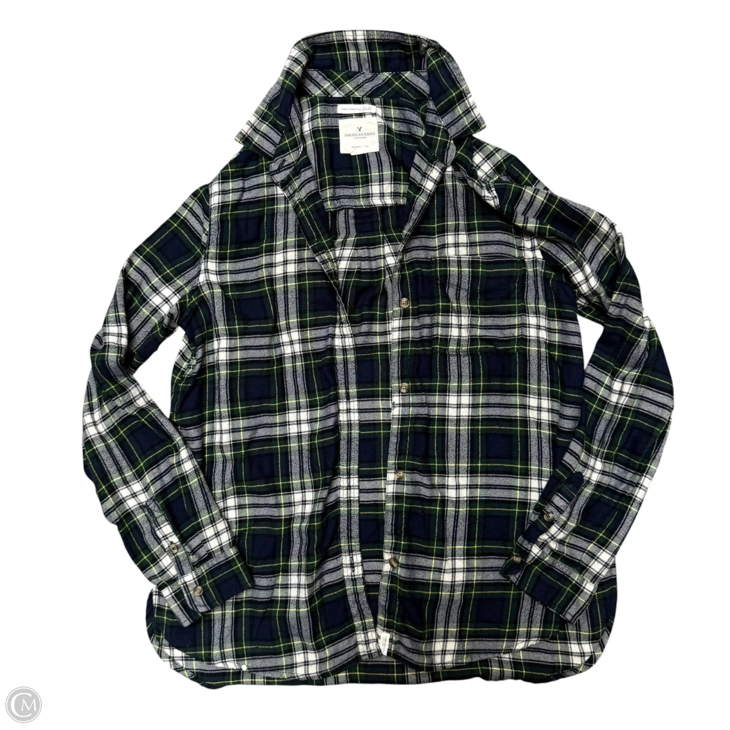 Top Long Sleeve By American Eagle In Blue & Green, Size: M