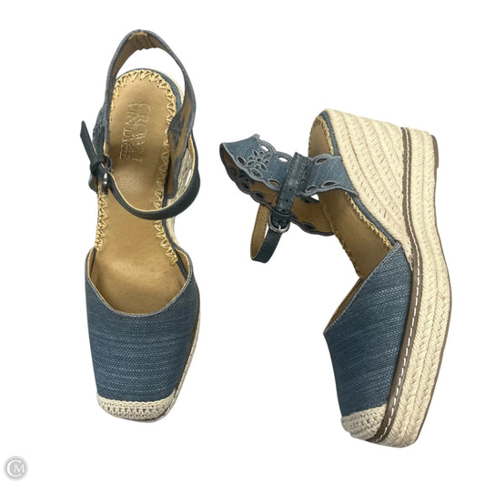 Shoes Heels Wedge By Crown Vintage In Blue Denim, Size: 7
