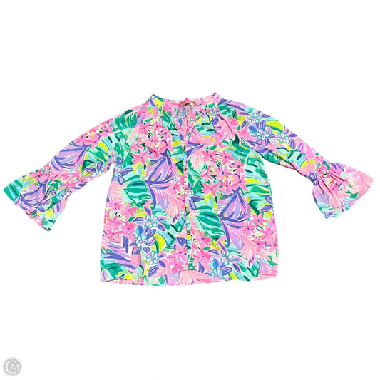 Top 3/4 Sleeve Designer By Lilly Pulitzer In Pink & Purple, Size: S