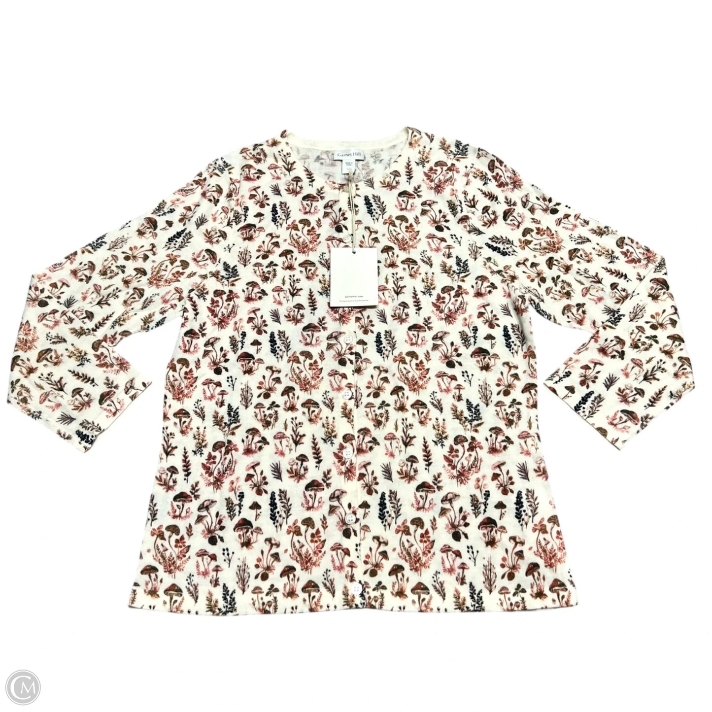 Cardigan By Garnet Hill In Cream & Red, Size: M