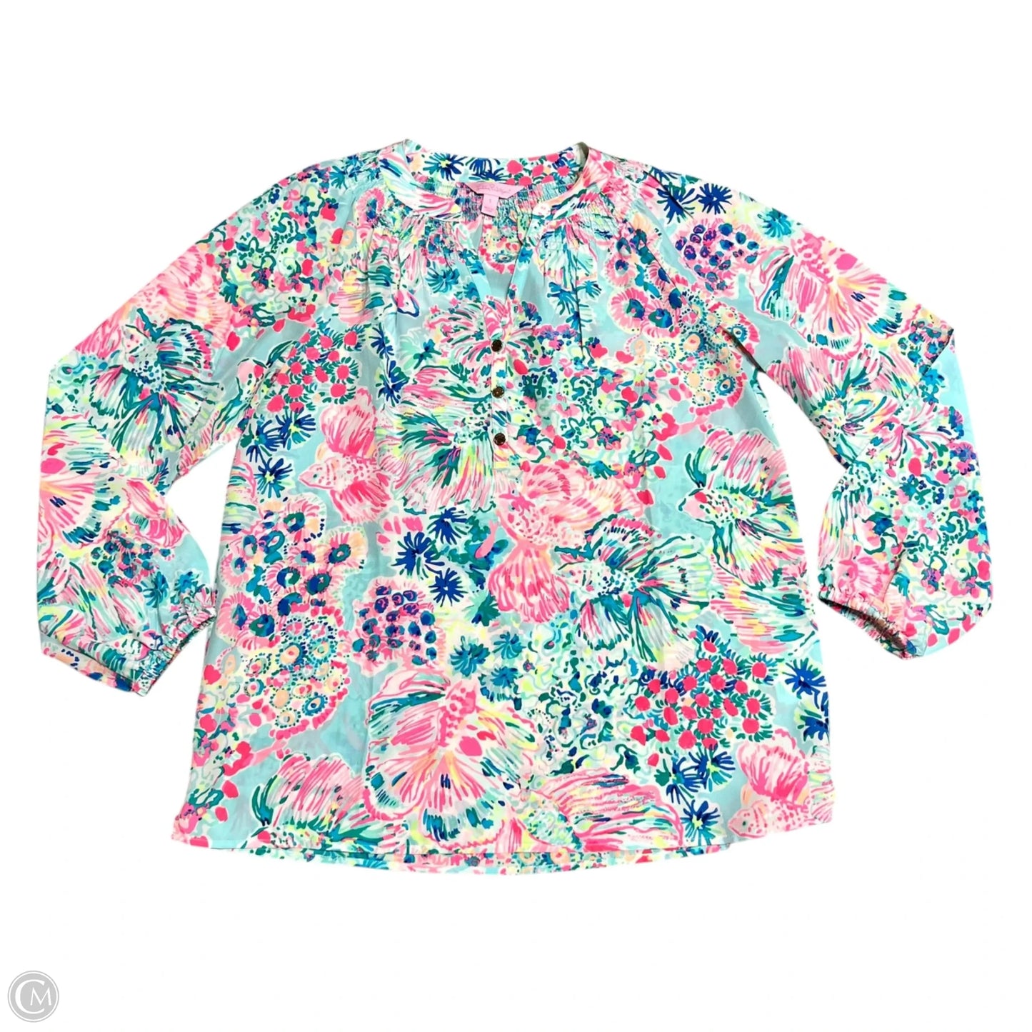 Top Long Sleeve Designer By Lilly Pulitzer In Blue & Pink, Size: S