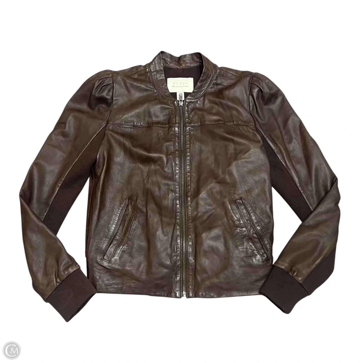 Jacket Leather By Hinge In Brown, Size: S