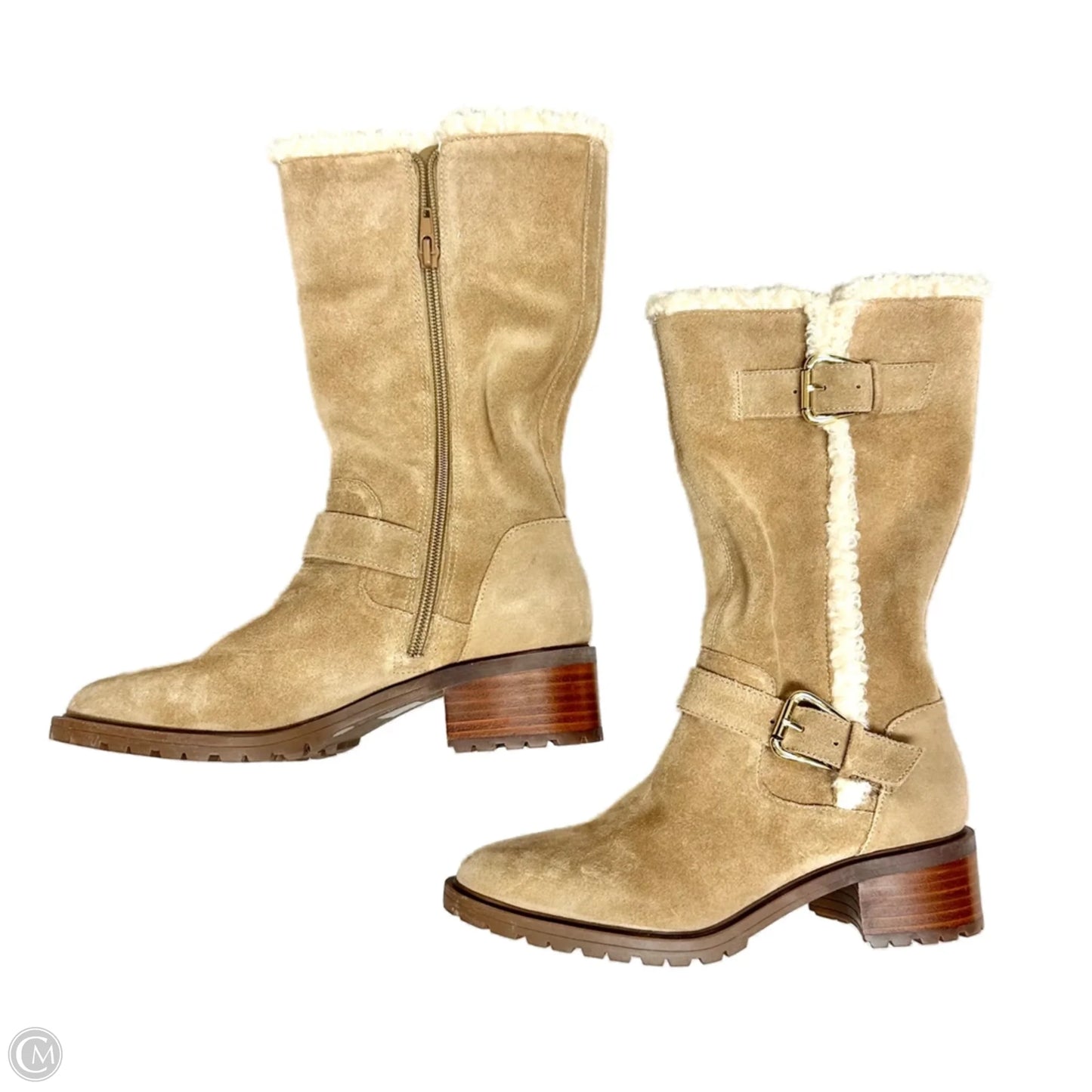 Boots Mid-calf Heels By Nordstrom In Brown & Cream, Size: 5