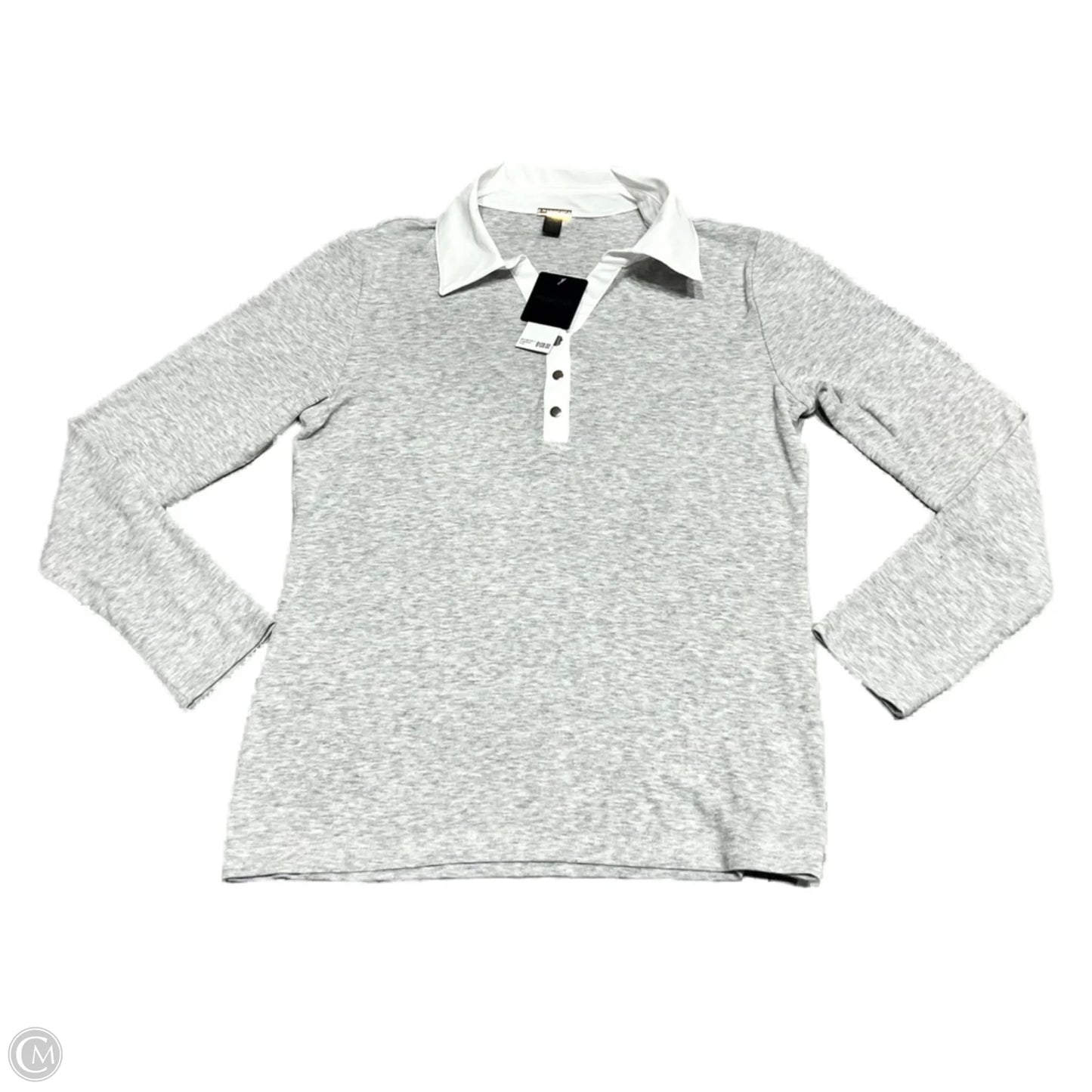 Top Long Sleeve By Magaschoni In Grey & White, Size: M