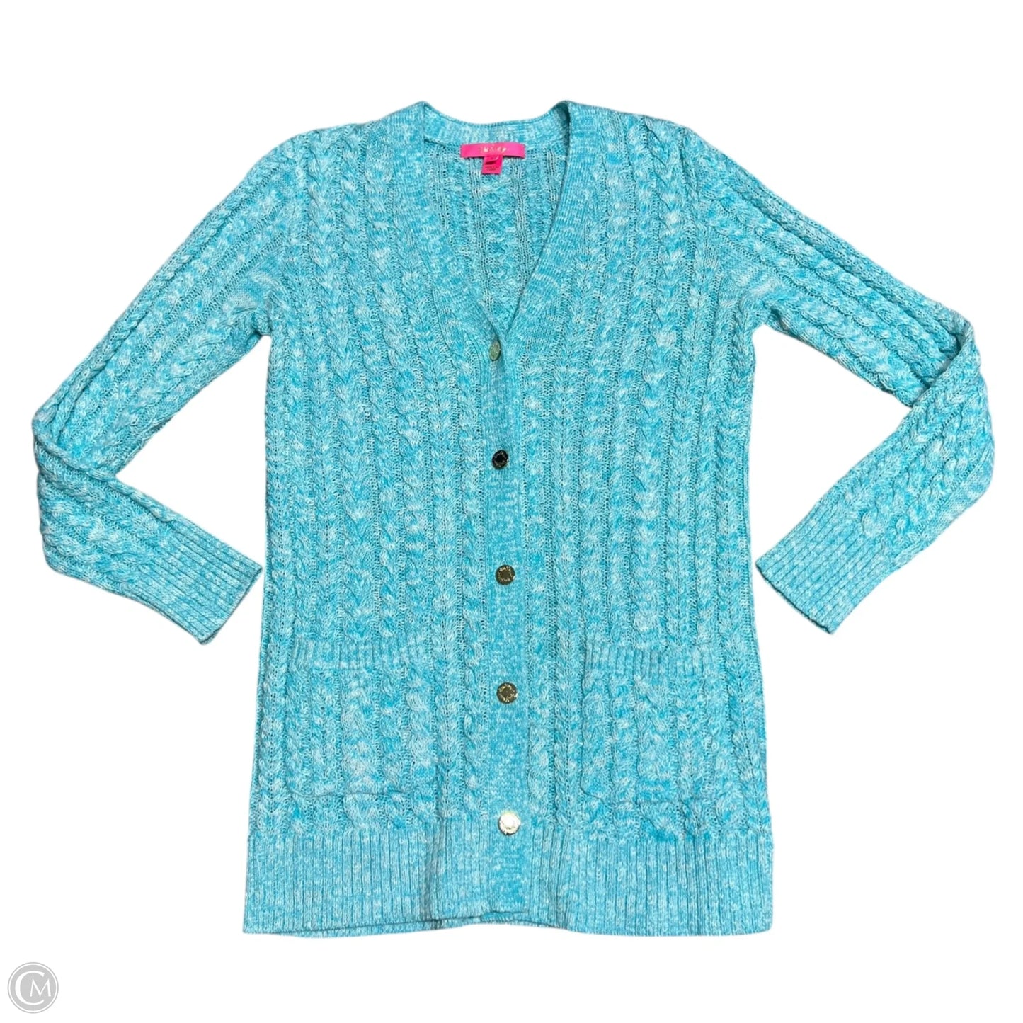 Sweater Cardigan Designer By Lilly Pulitzer In Blue & White, Size: S