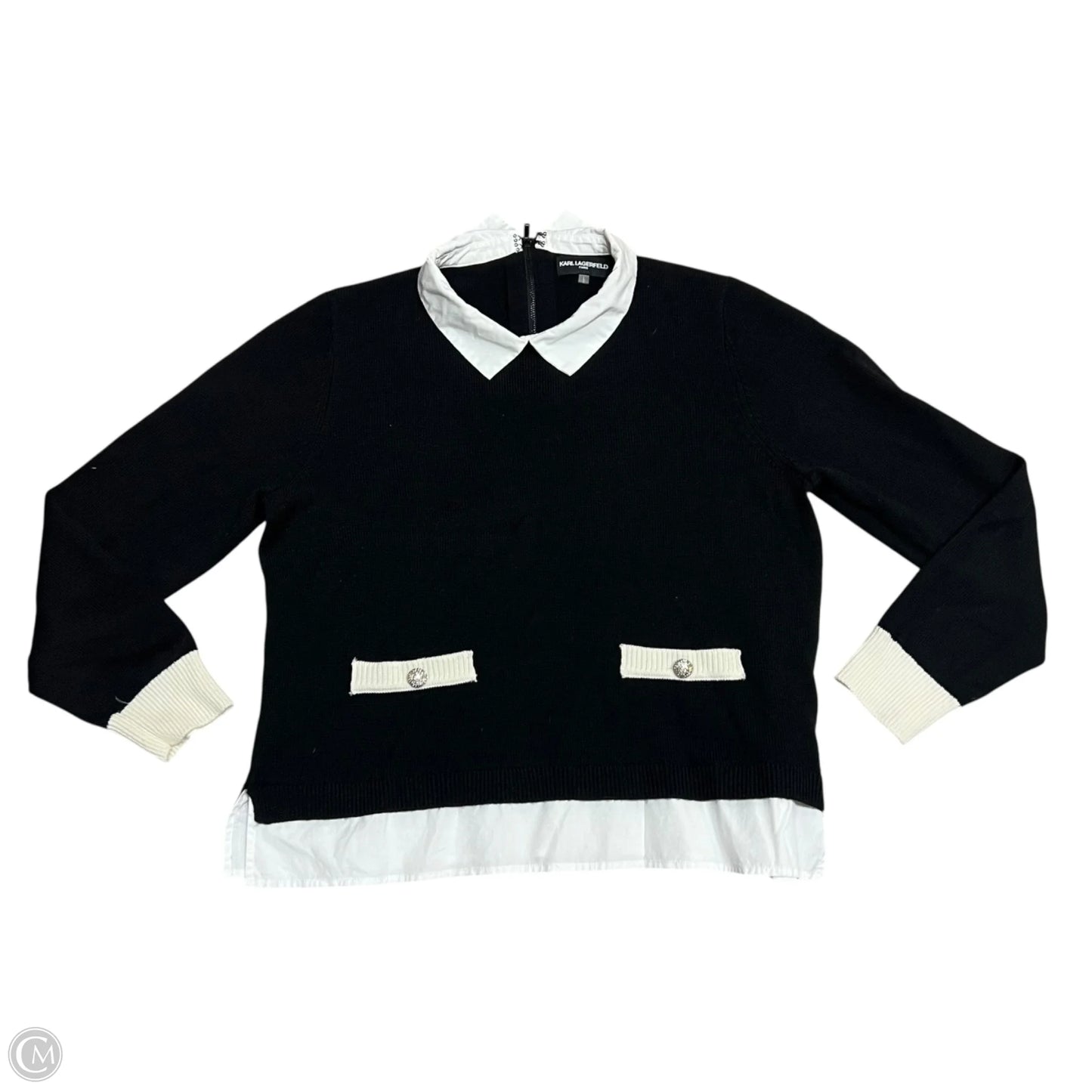 Sweater Designer By Karl Lagerfeld In Black & White, Size: L