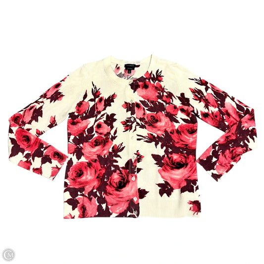 Sweater Cardigan Cashmere By Talbots In Cream & Red, Size: S