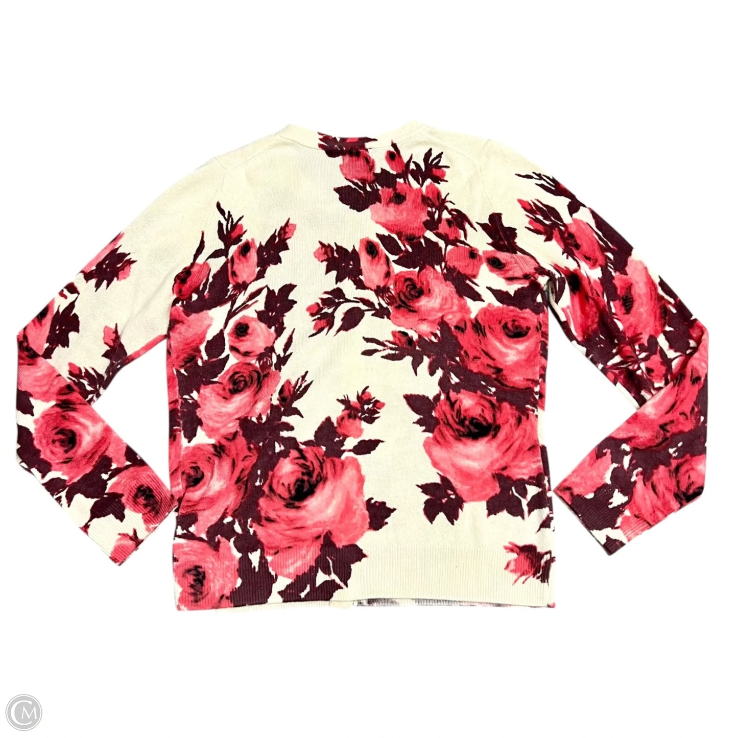 Sweater Cardigan Cashmere By Talbots In Cream & Red, Size: S