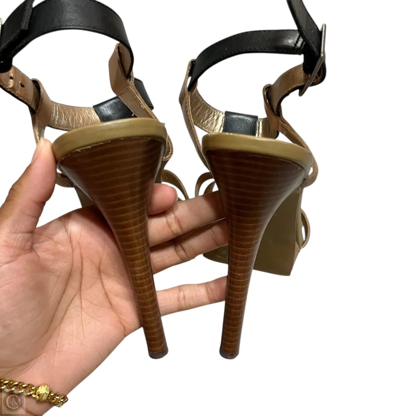 Sandals Heels Stiletto By Bcbg In Black & Tan, Size: 10