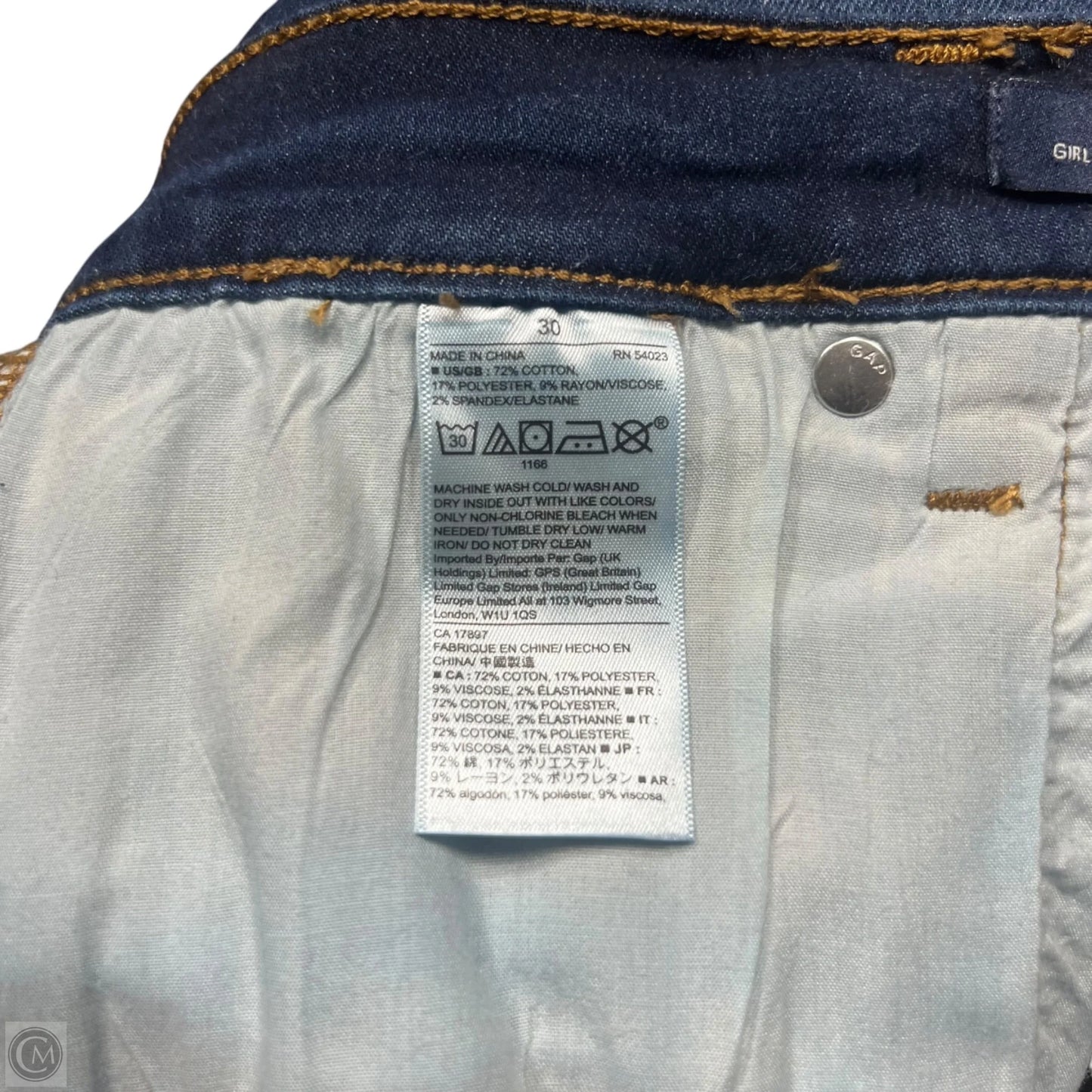 Jeans Straight By Gap In Blue Denim, Size: 10