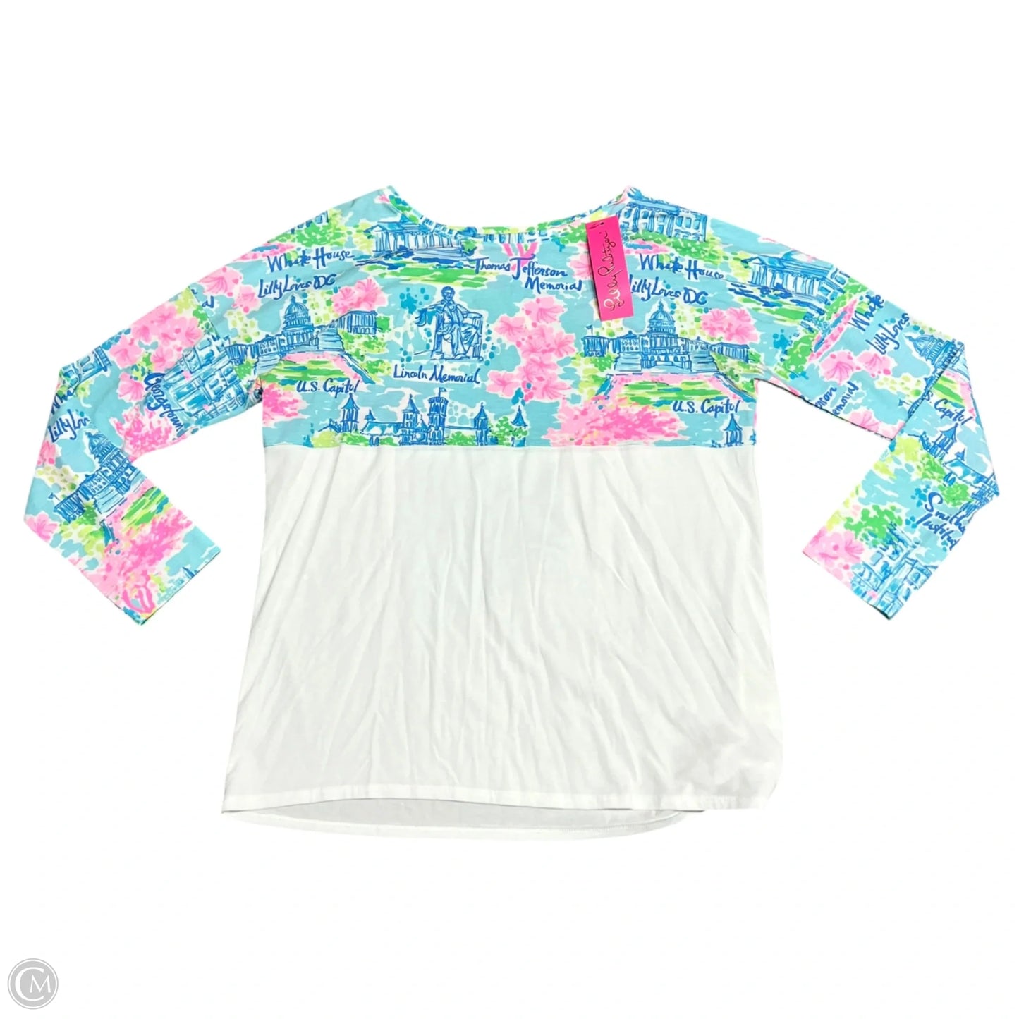 Top Long Sleeve Designer By Lilly Pulitzer In Blue & White, Size: M