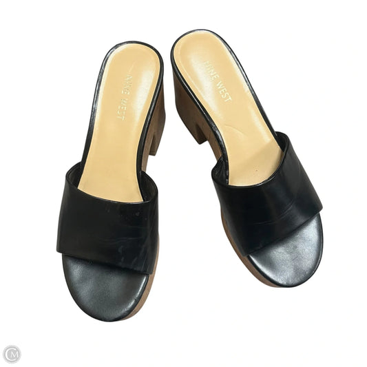 Sandals Heels Block By Nine West In Black & Tan, Size: 9.5