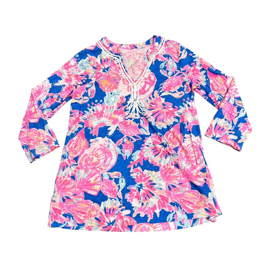 Top Long Sleeve Designer By Lilly Pulitzer In Blue & Pink, Size: M