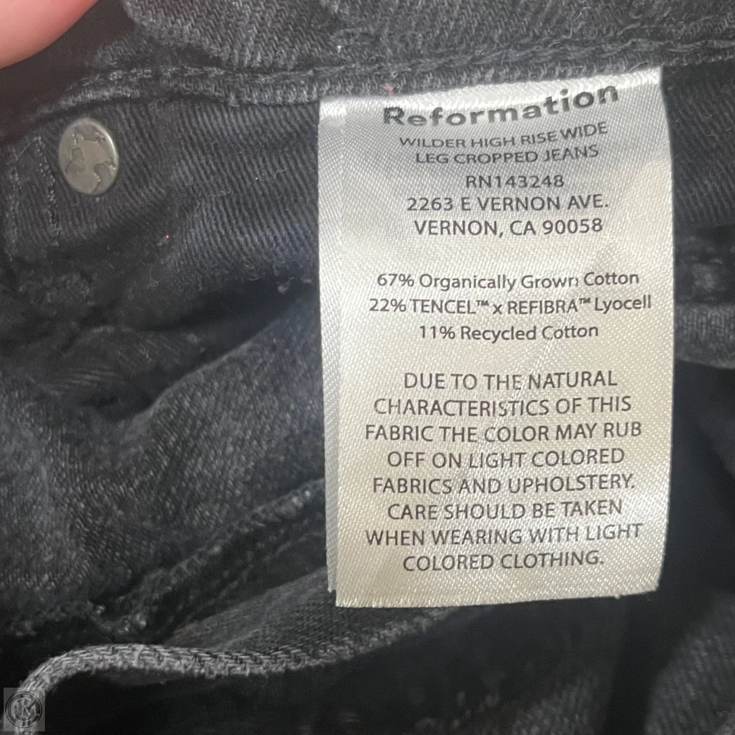 Jeans Wide Leg By Reformation In Black Denim, Size: 18