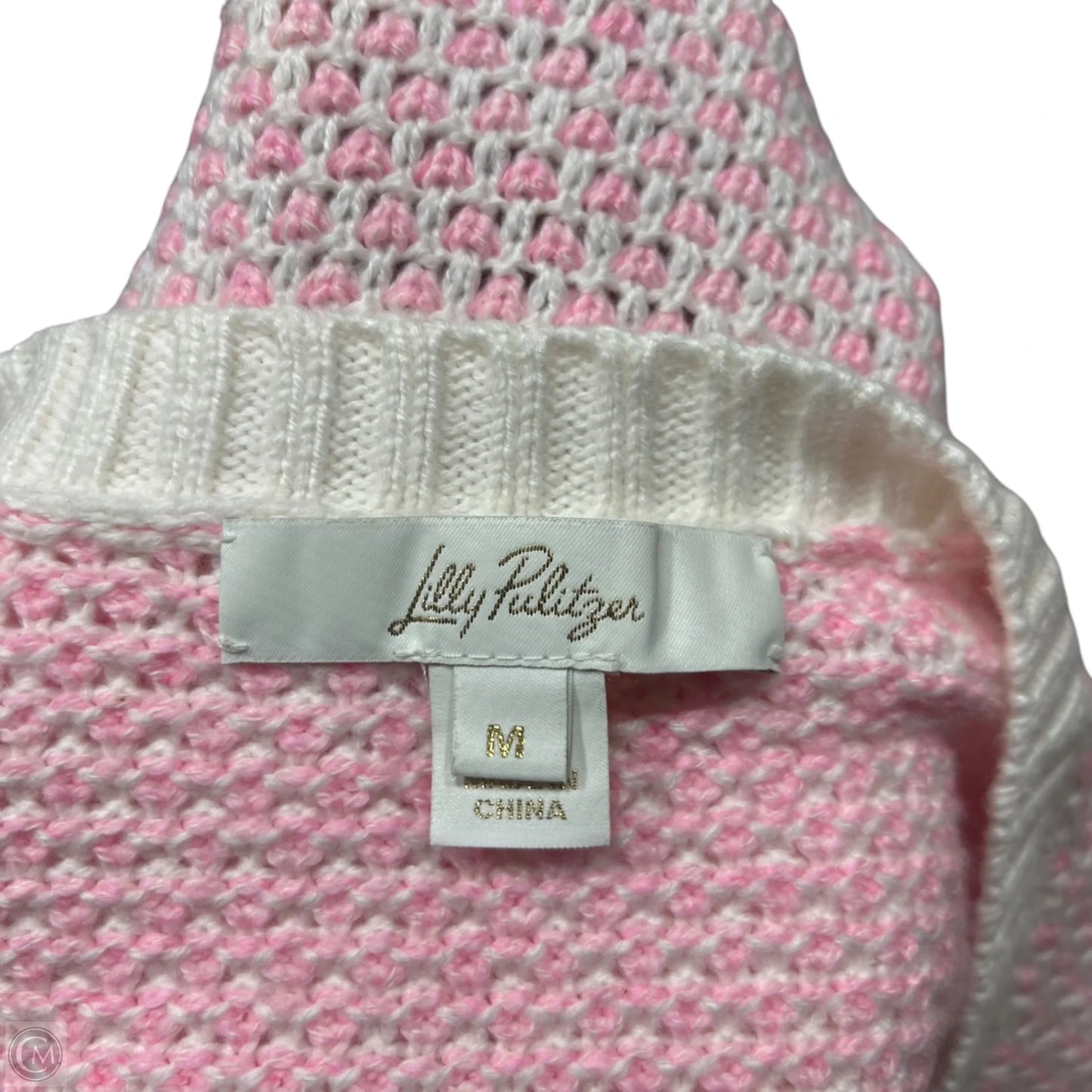 Sweater Cardigan Designer By Lilly Pulitzer In Pink & White, Size: M