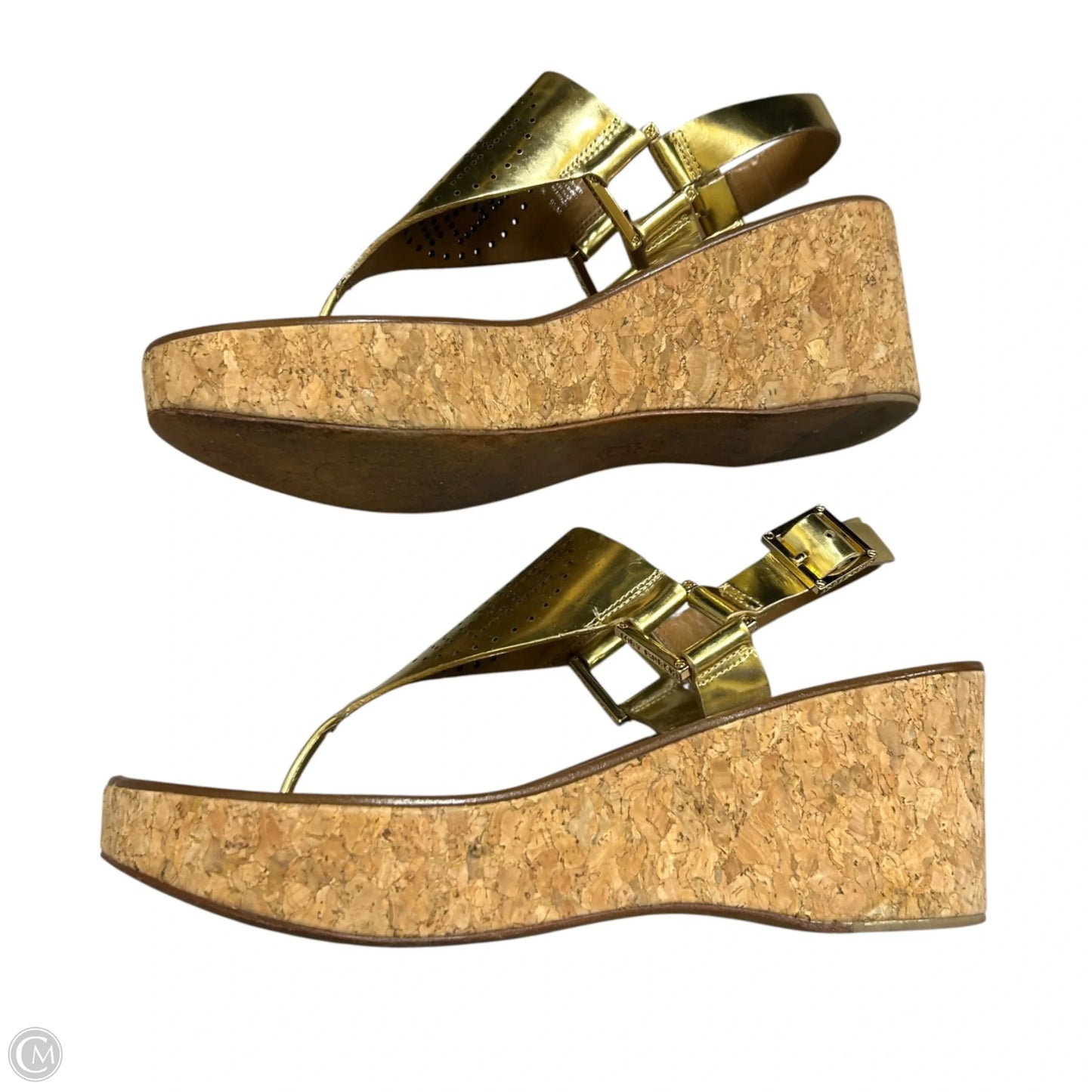 Sandals Designer By Tory Burch In Brown & Gold, Size: 9.5