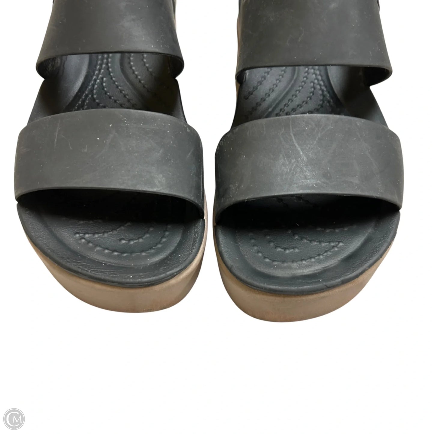 Sandals Flats By Crocs In Black & Brown, Size: 7