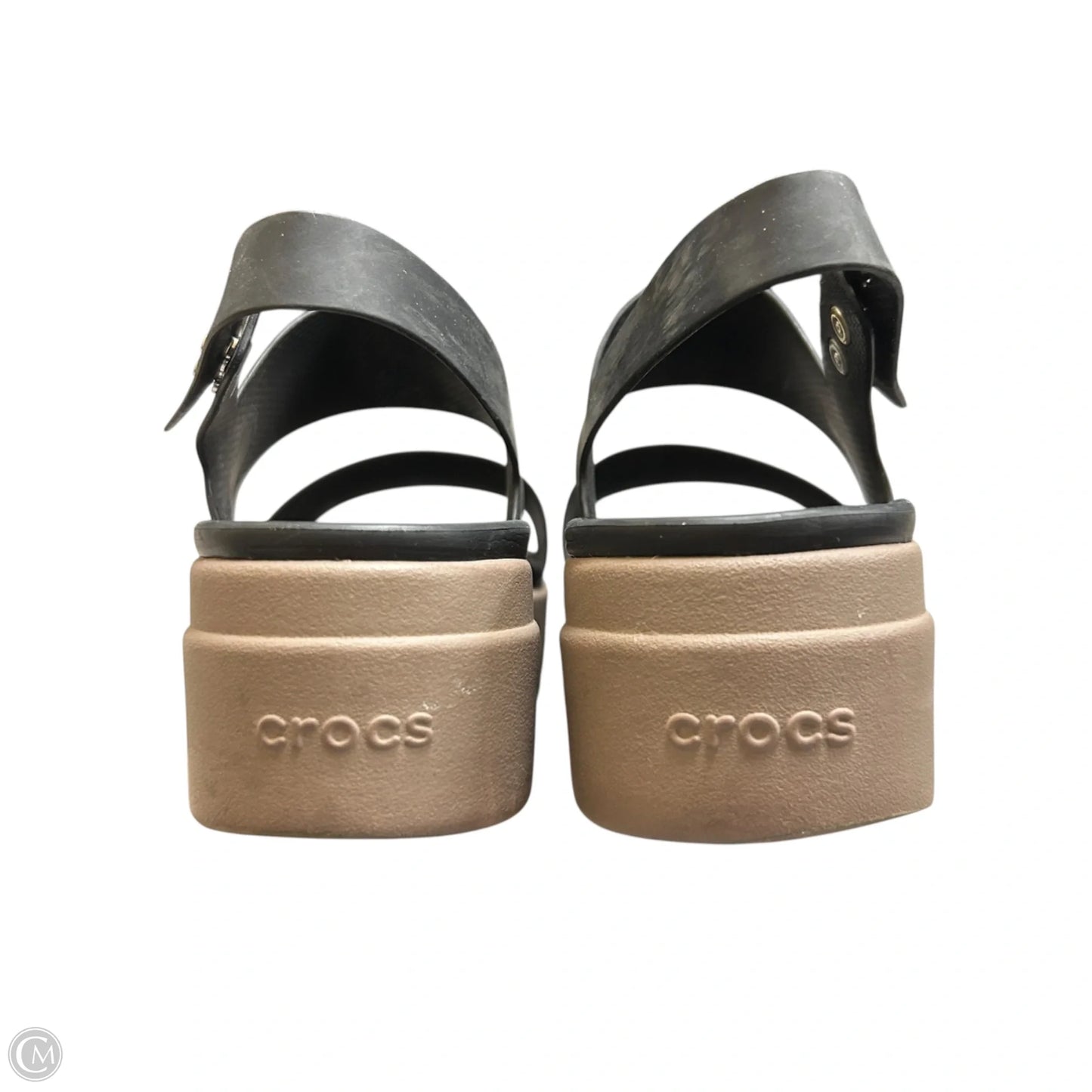 Sandals Flats By Crocs In Black & Brown, Size: 7