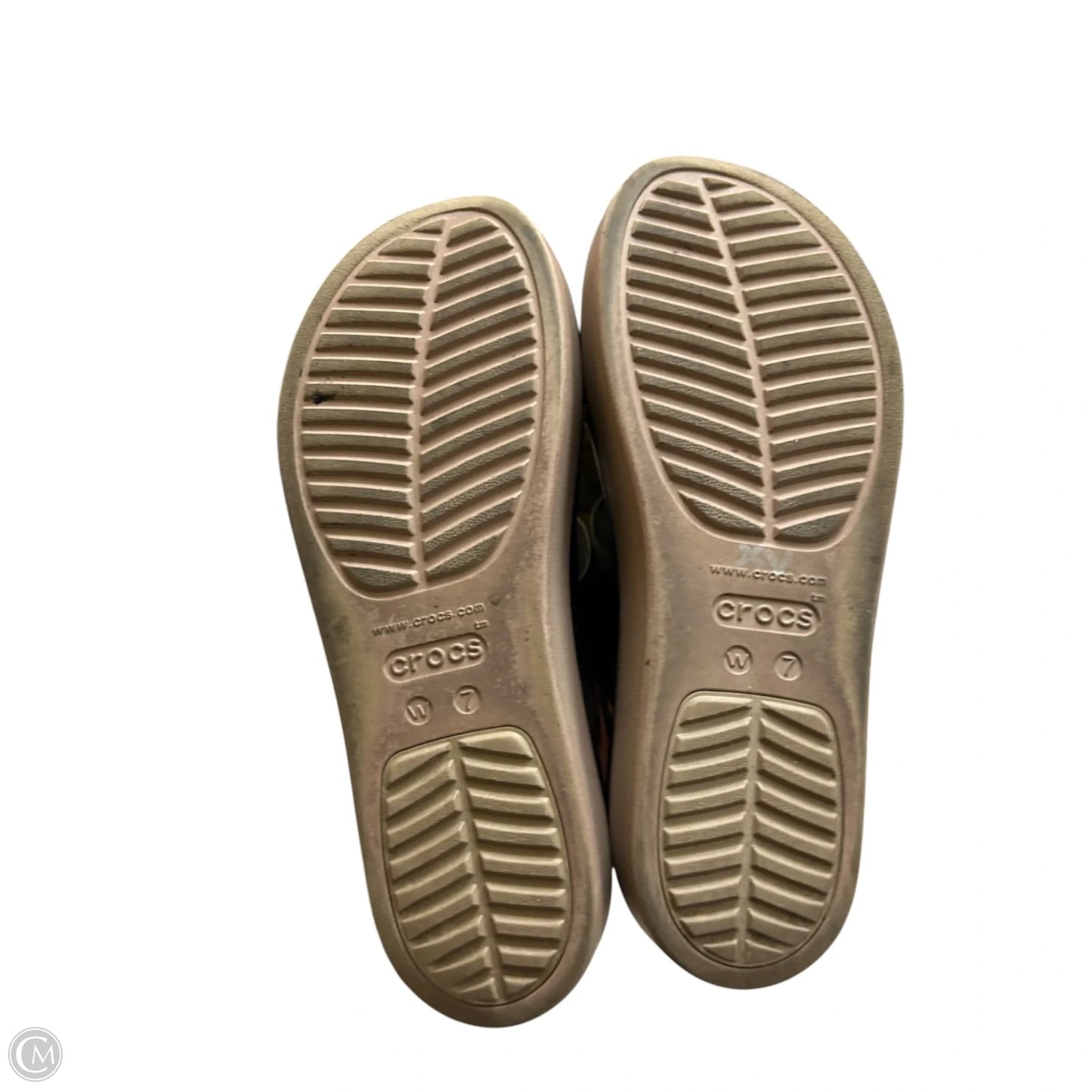 Sandals Flats By Crocs In Black & Brown, Size: 7