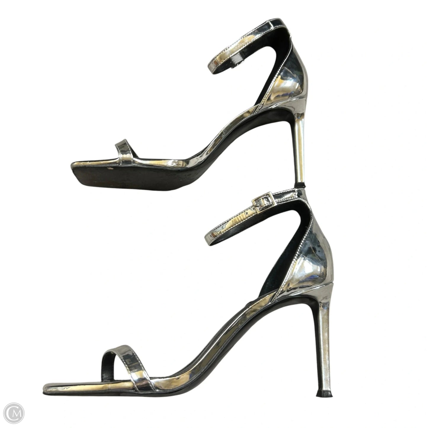 Sandals Heels Stiletto By Steve Madden In Silver, Size: 9.5