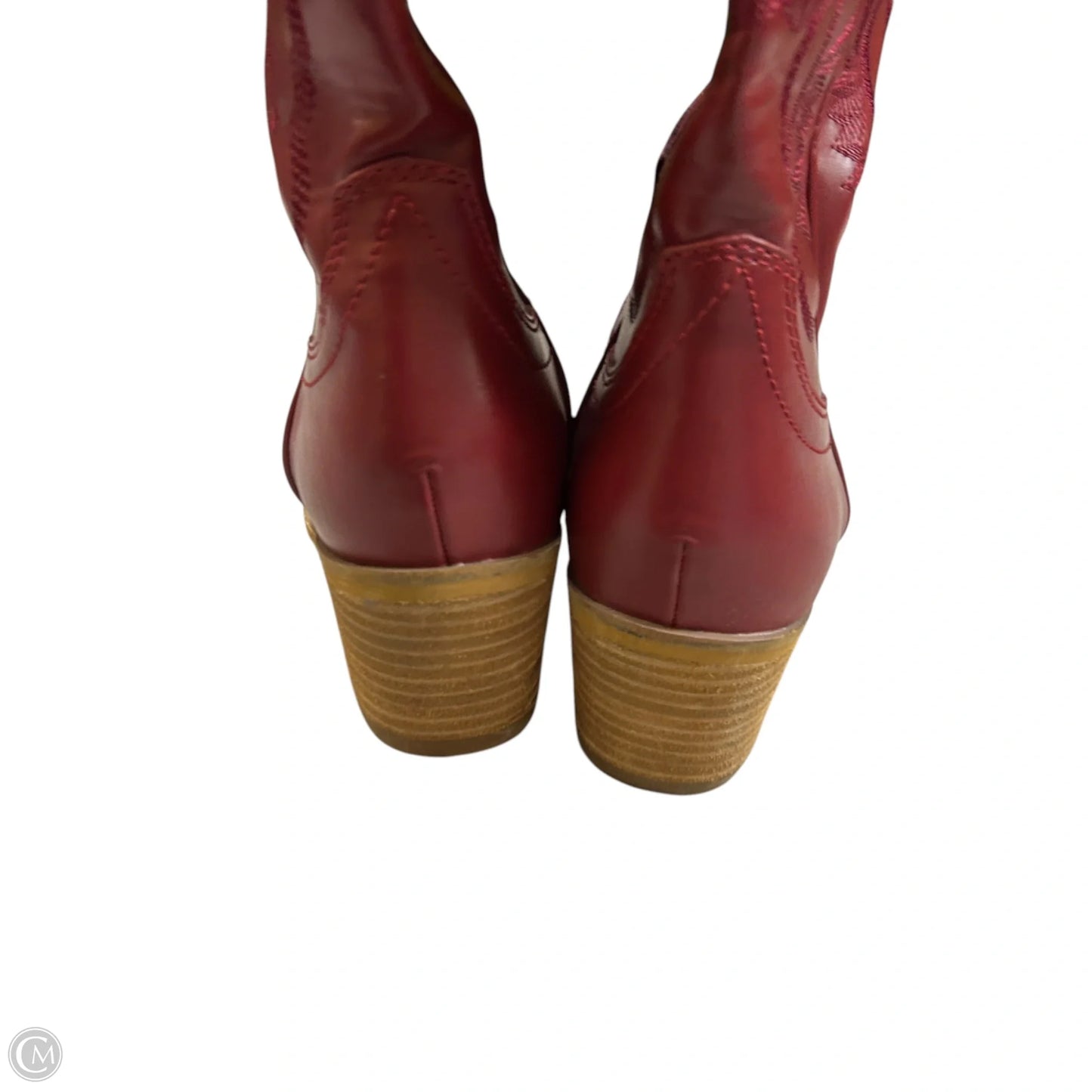 Boots Mid-calf Heels In Red, Size: 6.5