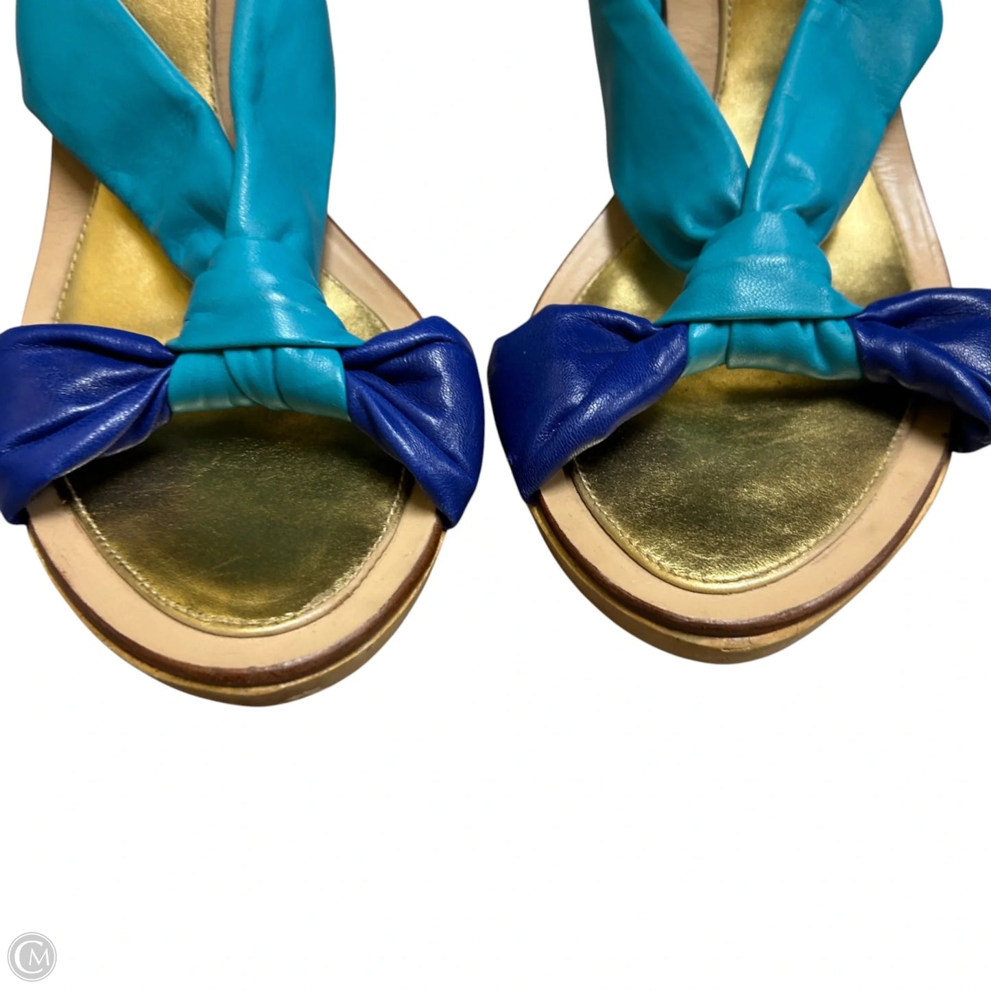 Sandals Designer By Kate Spade In Blue & Tan, Size: