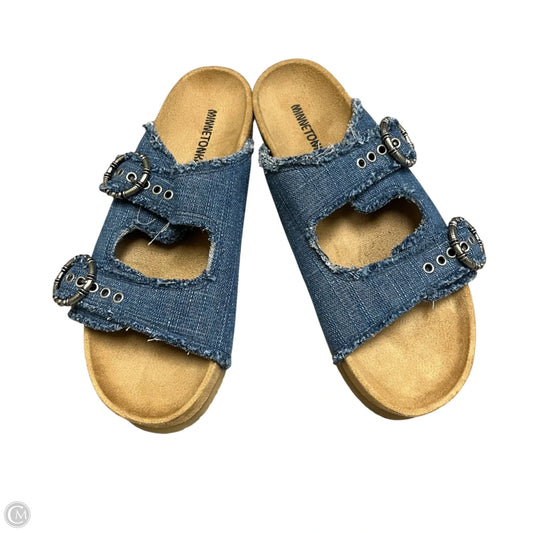 Sandals Flats By Minnetonka In Blue Denim, Size: 8