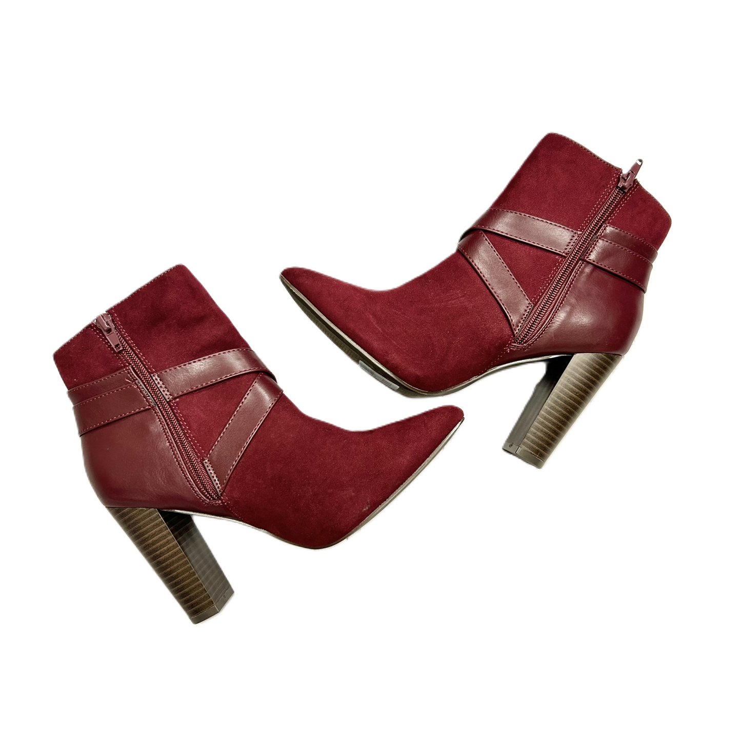 Boots Ankle Heels By Shoedazzle In Burgundy, Size: 7.5