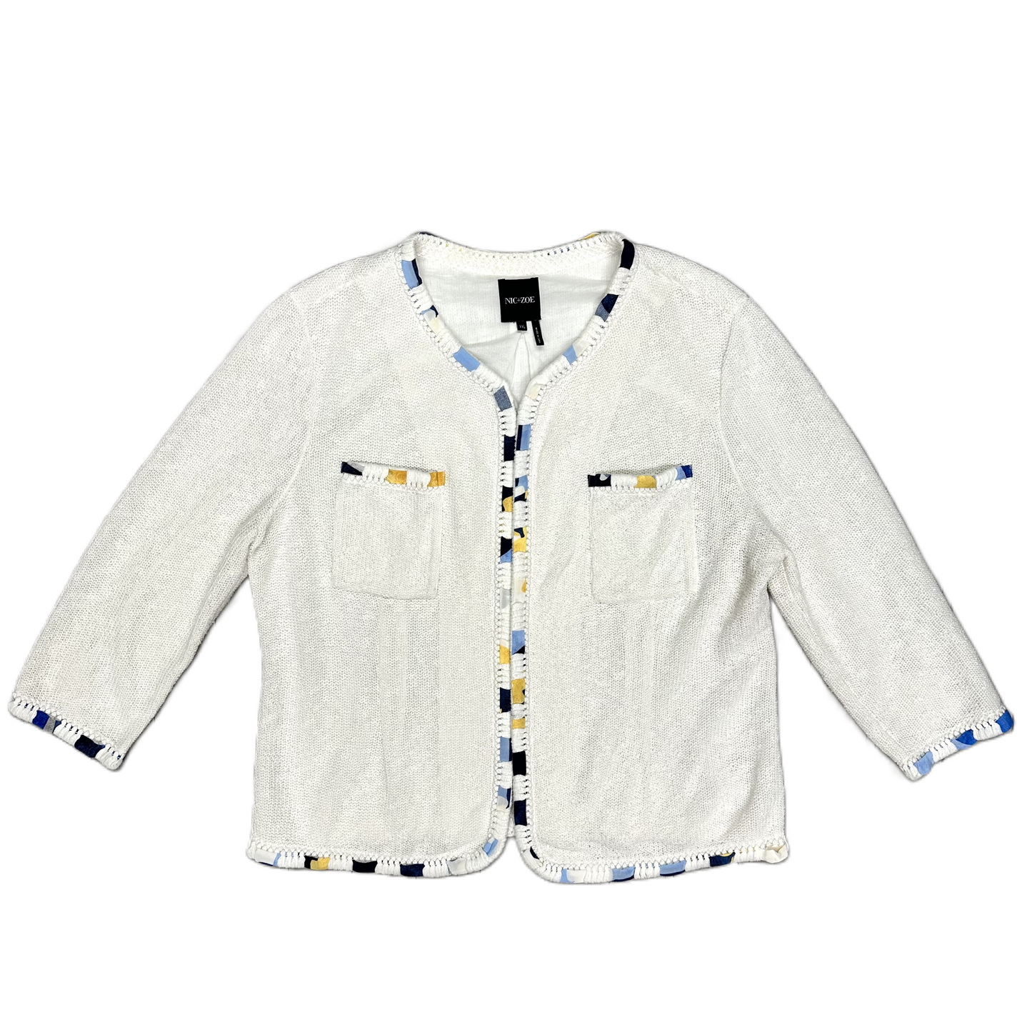 Sweater Cardigan By Nic + Zoe In White Blue, Size: Xl