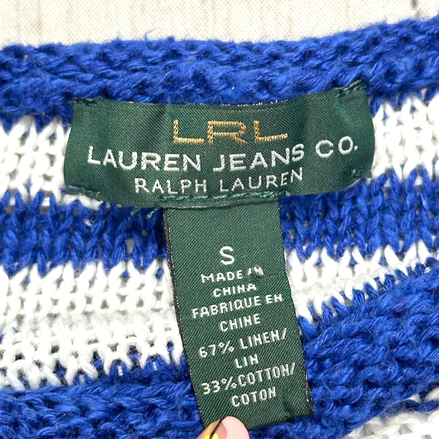 Sweater By Lauren Jeans Co In Blue & White, Size: S