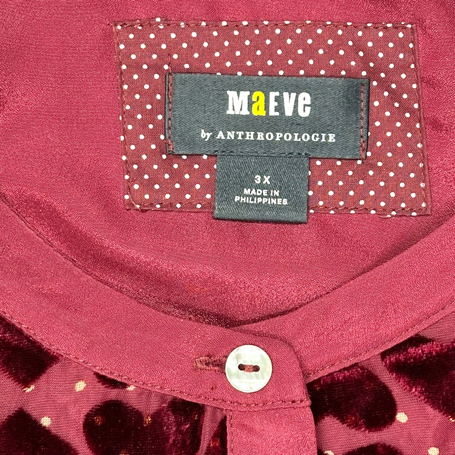 Top Long Sleeve By Maeve In Maroon, Size: 3x