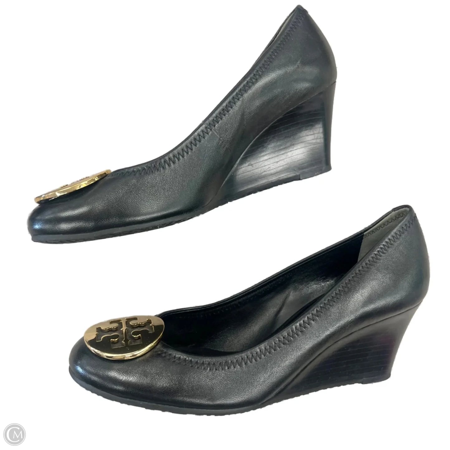 Shoes Designer By Tory Burch In Black & Gold, Size: 7.5