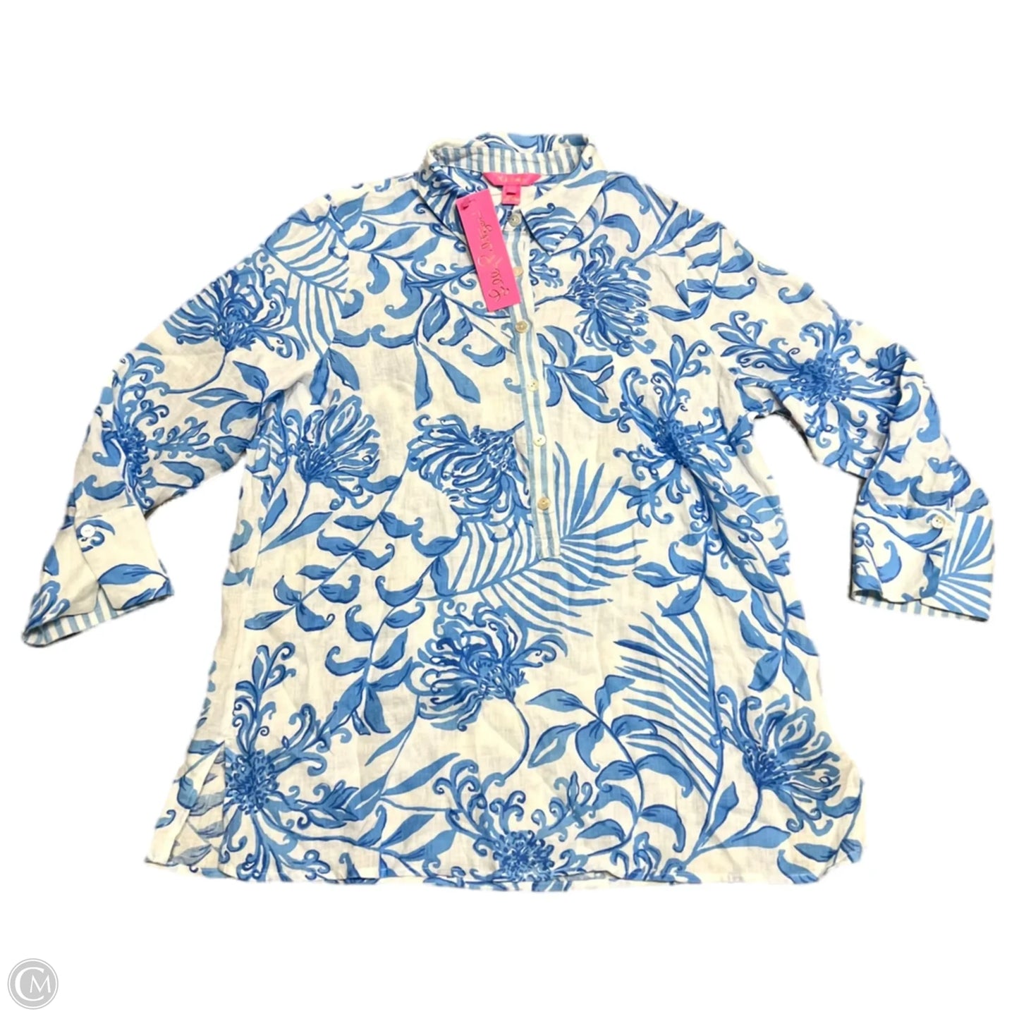 Top Long Sleeve Designer By Lilly Pulitzer In Blue & White, Size: L