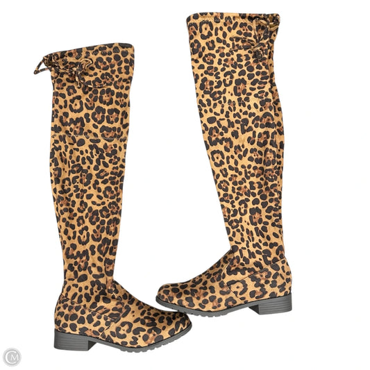 Boots Knee Heels By Forever In Animal Print, Size: 9
