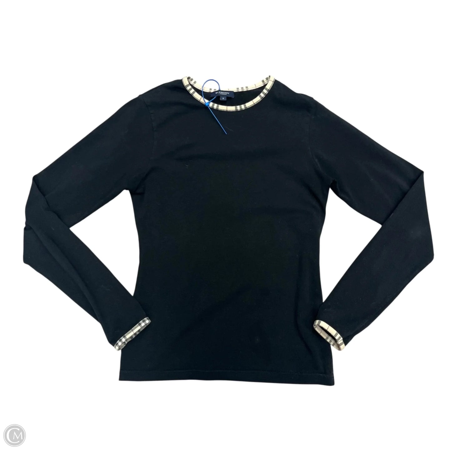 Top Long Sleeve Luxury Designer By Burberry In Black, Size: S